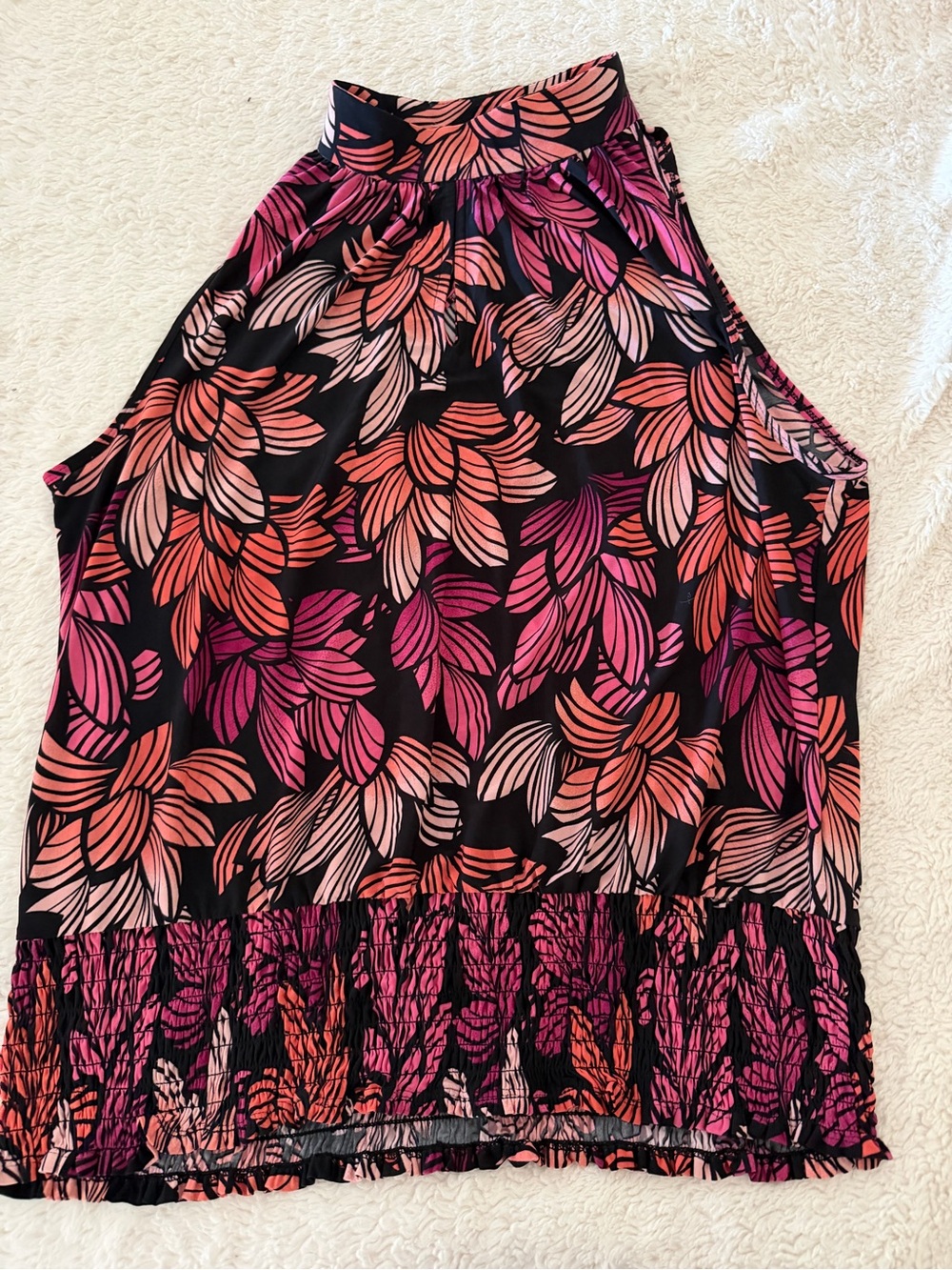 Essentials by Milano | Halter Tank Top with Pink and Coral Leaf Print | Size XL